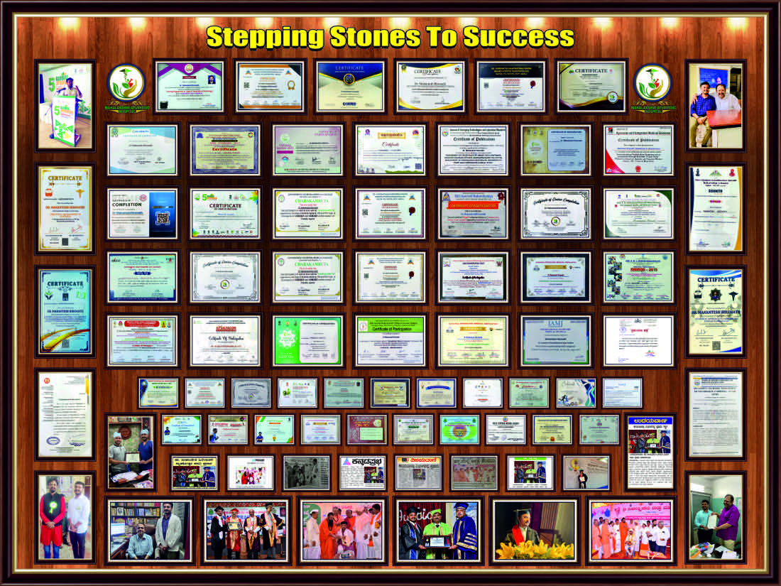 Wall of certificates, awards and recognitions earned by Dr. Mahantesh Hiremath